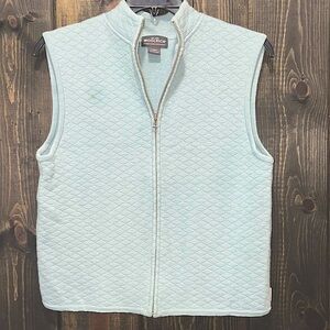 Woolrich Quilted Wool Vest XL Light Teal Full Zip Mock Neck Cozy Neutral Capsule